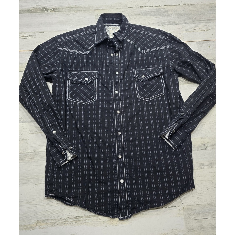 Panhandle Rough Stock Mens Small Western Pearl‎ Snap Shirt Black Stripe ROF1017